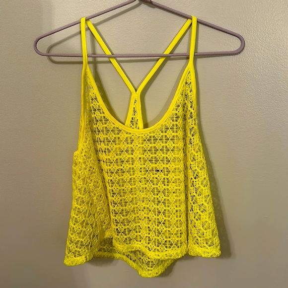 PINK halter strap tank top, yellow in color. Size M/L - Picture 1 of 4